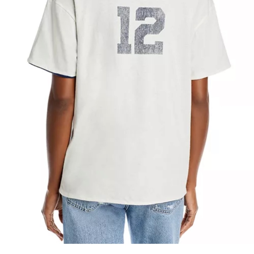 Anine Bing Cream Short-Sleeve Tee with Navy Trim and Graphic - Picture 3 of 7